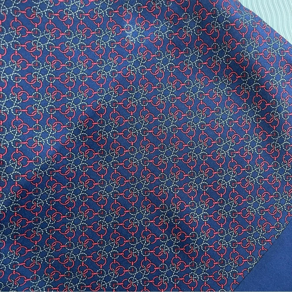 Hermes Paris Silk/Wool/Cashmere Navy Blue Jacquard Scarf